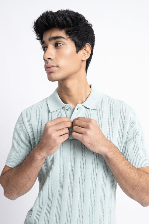 The Chalk Blue Jacquard Knit Polo
