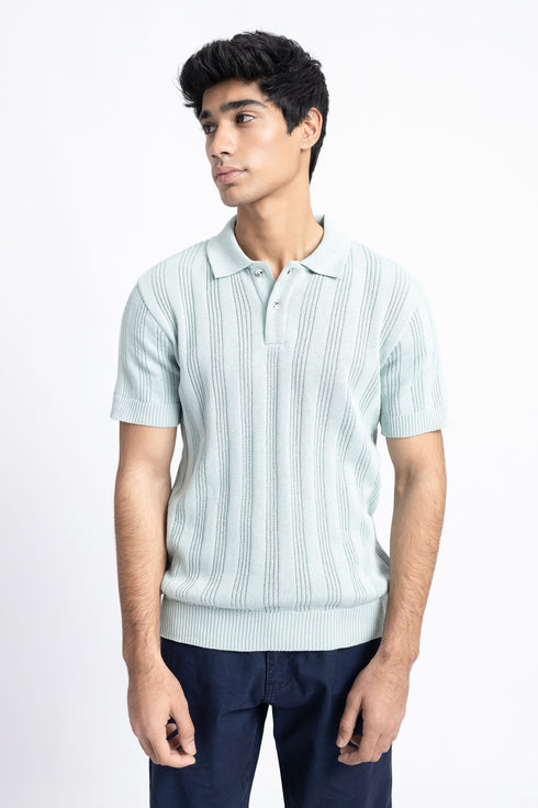 The Chalk Blue Jacquard Knit Polo