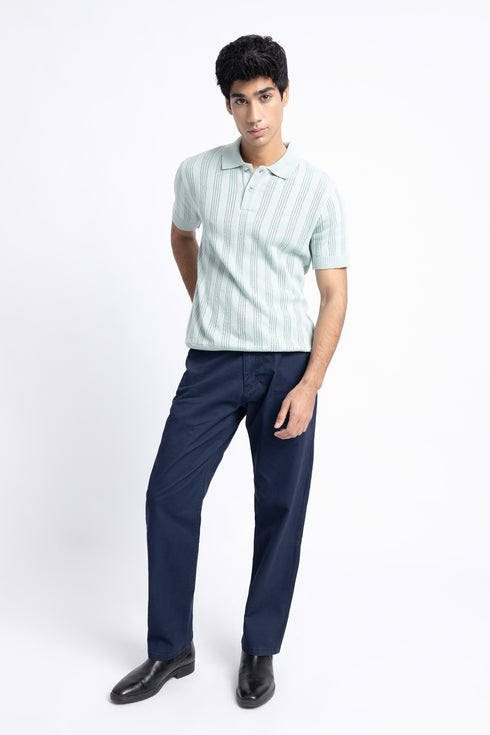 The Chalk Blue Jacquard Knit Polo