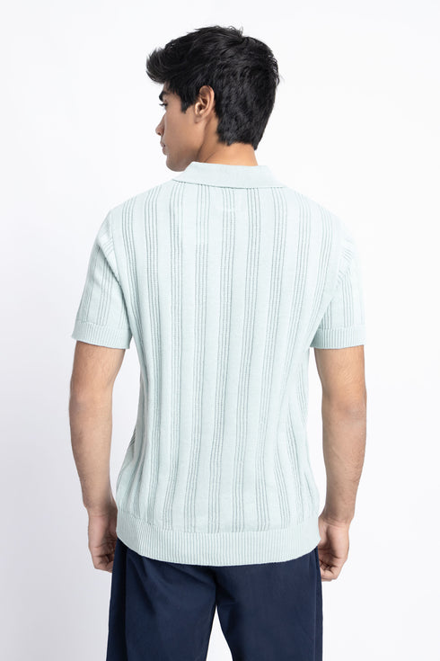 The Chalk Blue Jacquard Knit Polo
