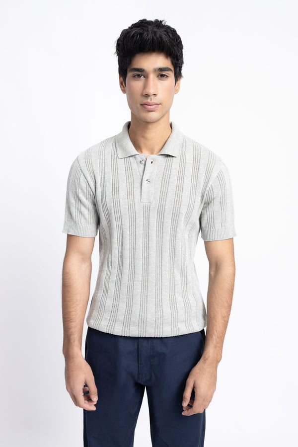 The Grey Jacquard Knit Polo