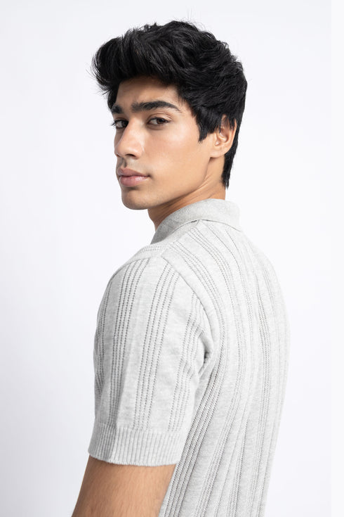 The Grey Jacquard Knit Polo