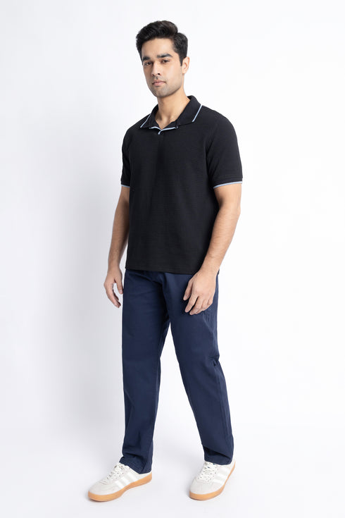 The Black Waffle Knit Polo