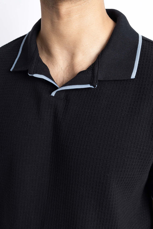 The Black Waffle Knit Polo