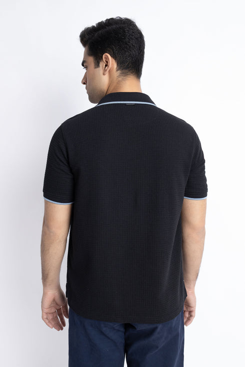 The Black Waffle Knit Polo