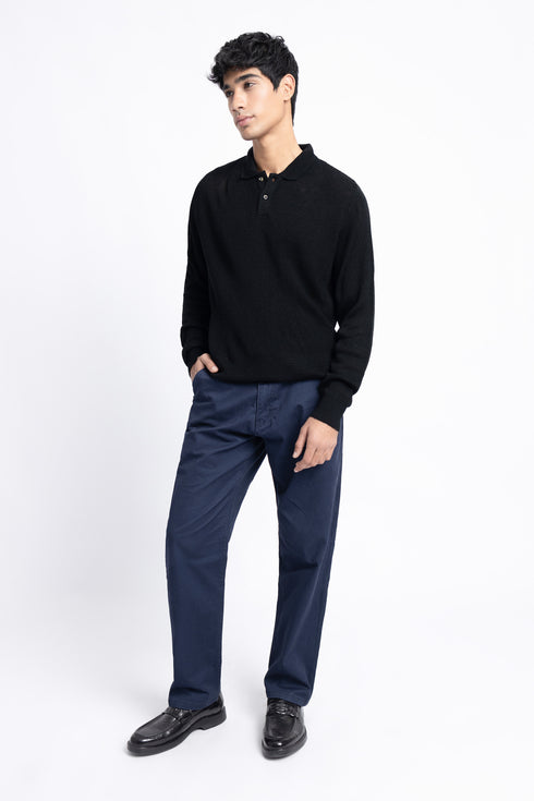 The Black Waffle Knit Polo