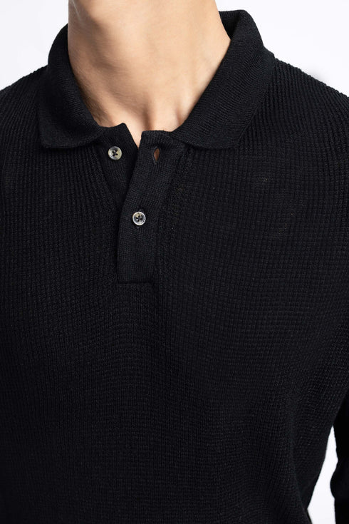 The Black Waffle Knit Polo