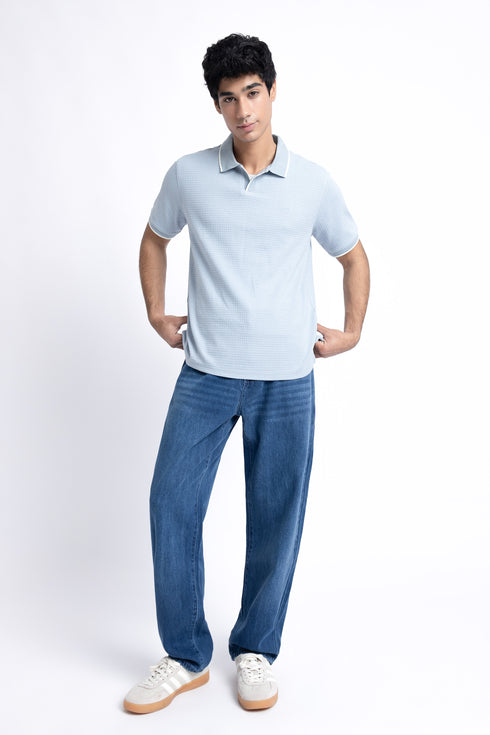 The Smokey Blue Waffle Knit Polo