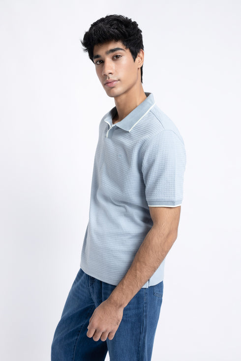 The Smokey Blue Waffle Knit Polo