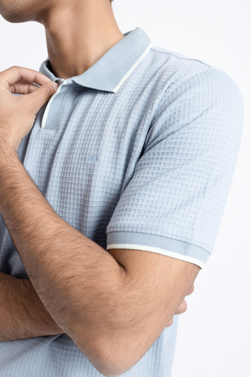 The Smokey Blue Waffle Knit Polo