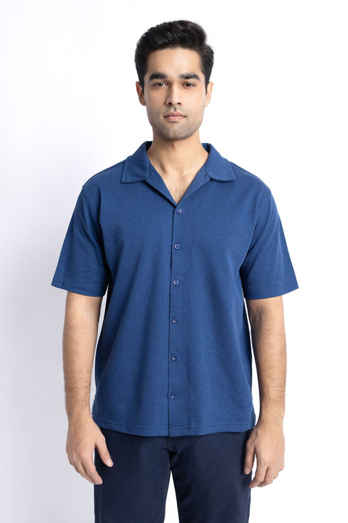 The Navy Cuban Collar Regular Fit Shirt