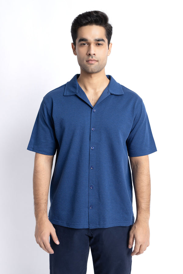 The Navy Cuban Collar Regular Fit Shirt