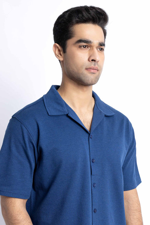 The Navy Cuban Collar Regular Fit Shirt