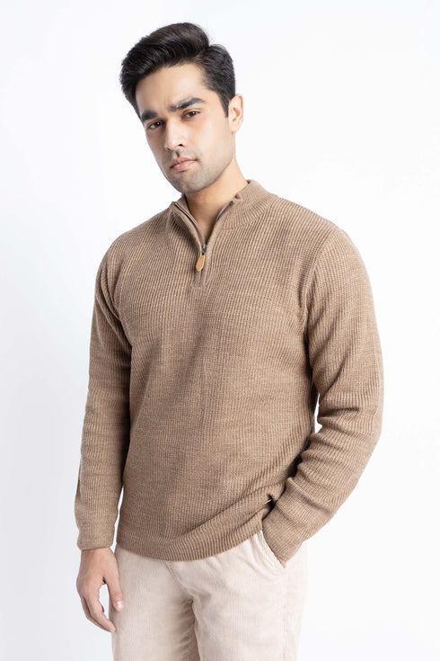 The Brown Half Zipper Mock Neck