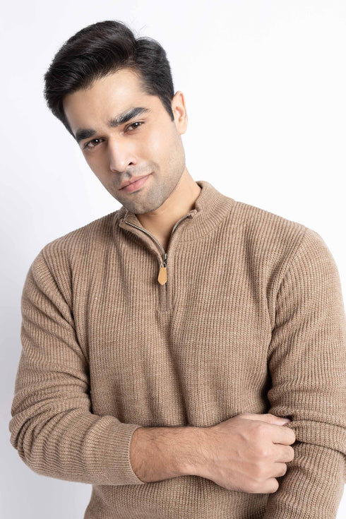 The Brown Half Zipper Mock Neck