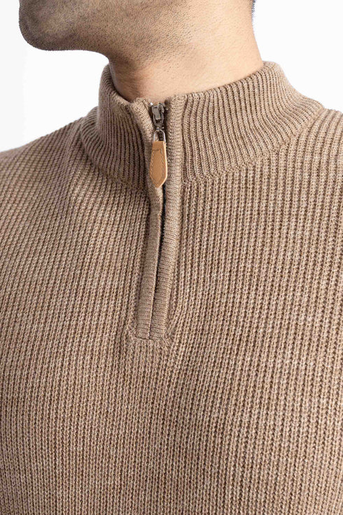 The Brown Half Zipper Mock Neck