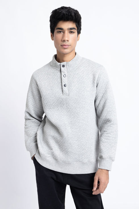 The Grey Quilted Regular Fit Mock Neck