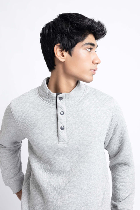 The Grey Quilted Regular Fit Mock Neck
