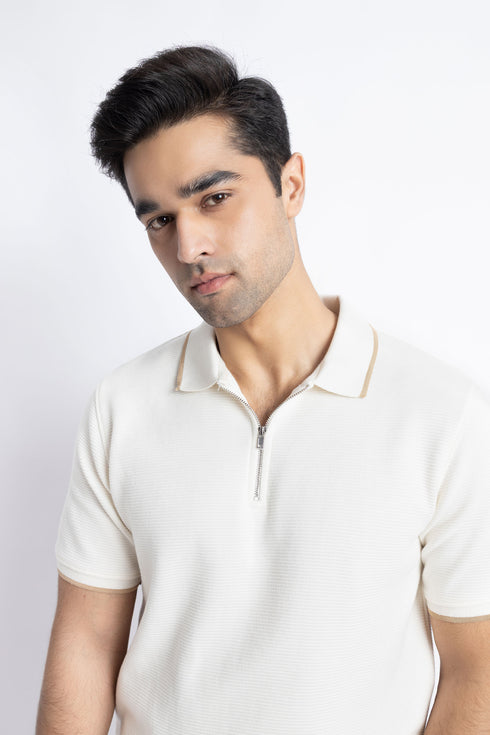 The White Zipper Polo