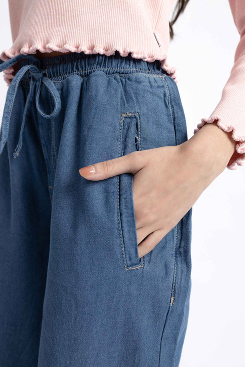 The Mid Wash Wide Leg Pull Up Jeans