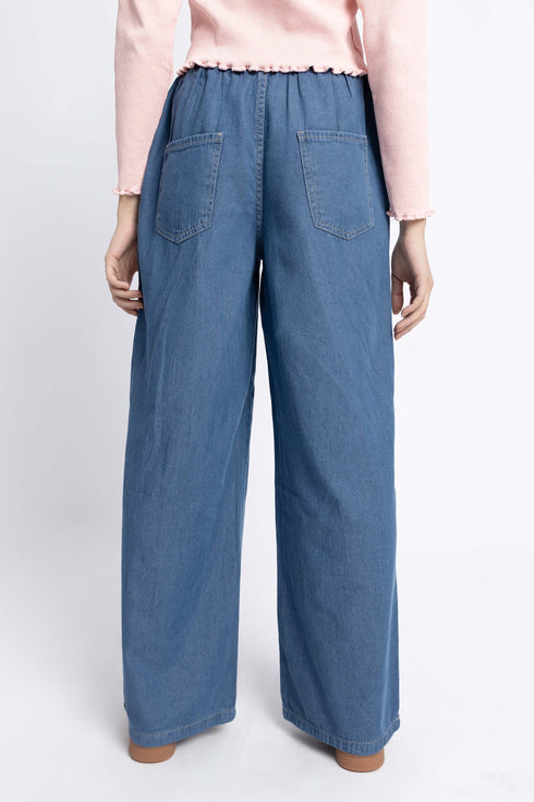 The Mid Wash Wide Leg Pull Up Jeans