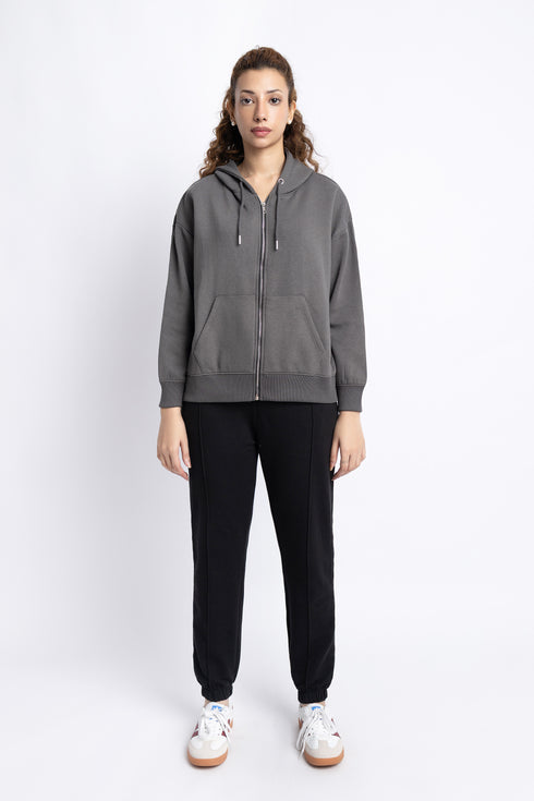 The Grey Oversized Zipper Hoodie