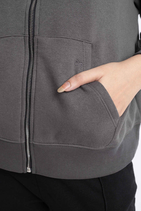 The Grey Oversized Zipper Hoodie