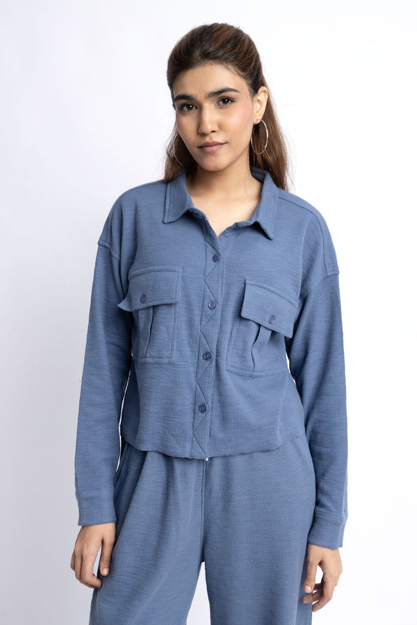 The Blue Boxy Crop Shirt