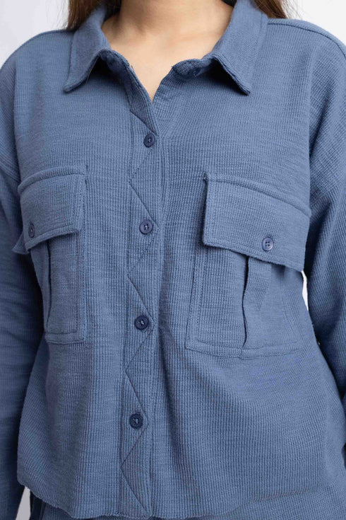 The Blue Boxy Crop Shirt