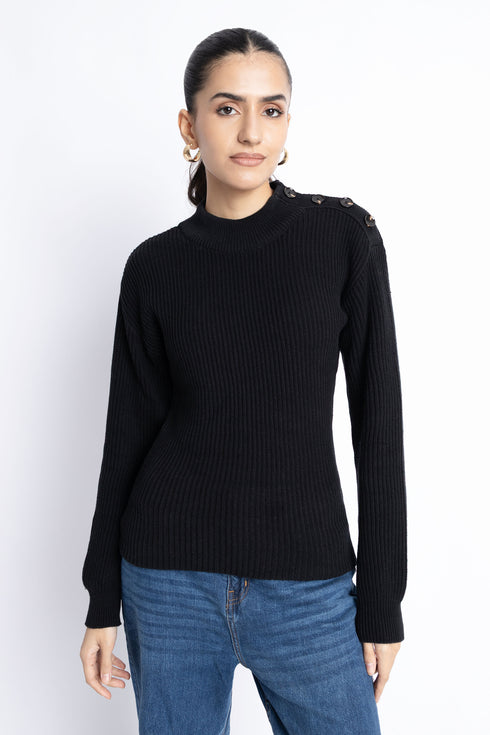 The Black Fitted Mock Neck Sweater