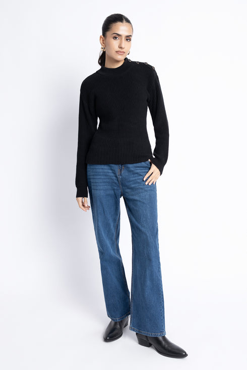 The Black Fitted Mock Neck Sweater