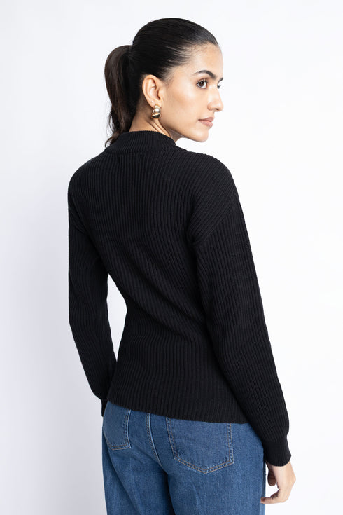 The Black Fitted Mock Neck Sweater
