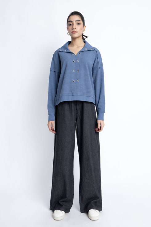 The Ash Blue Boxy Crop Sweatshirt