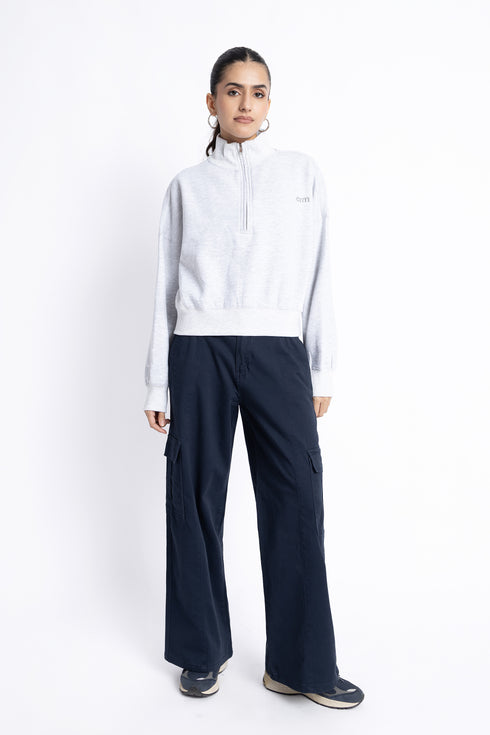 The Grey Cropped Oversized Mock Neck Zipper