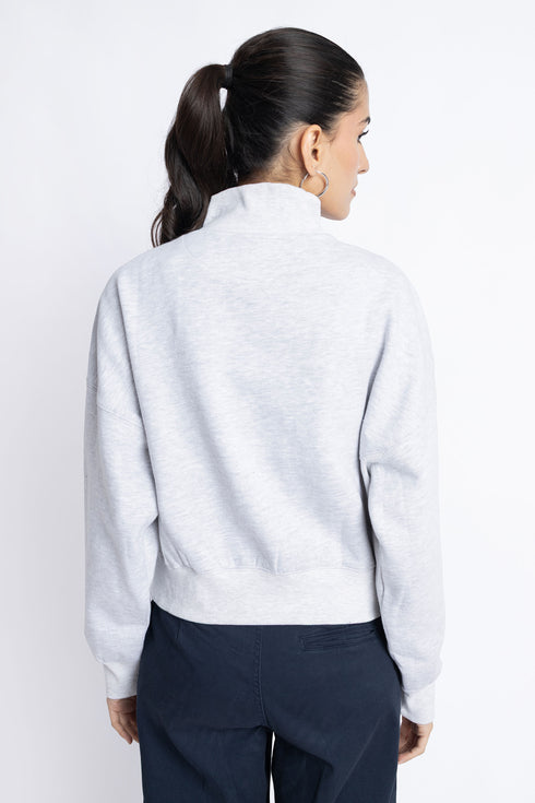 The Grey Cropped Oversized Mock Neck Zipper