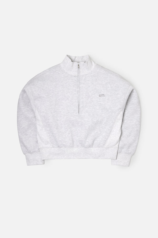 The Grey Cropped Oversized Mock Neck Zipper