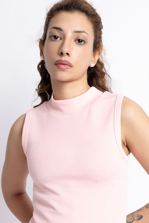 The Candy Pink Scuba Mock Neck Tank Top