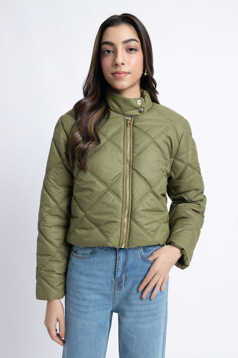 The Olive Cropped Puffer Jacket