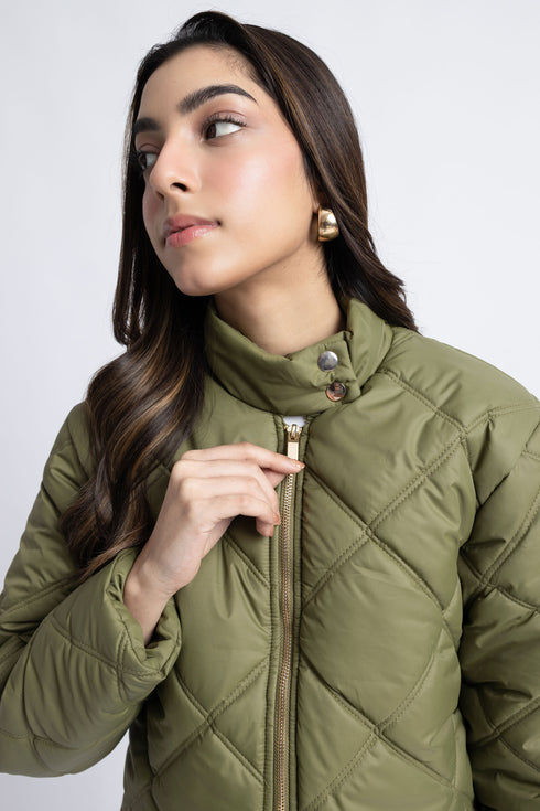 The Olive Cropped Puffer Jacket