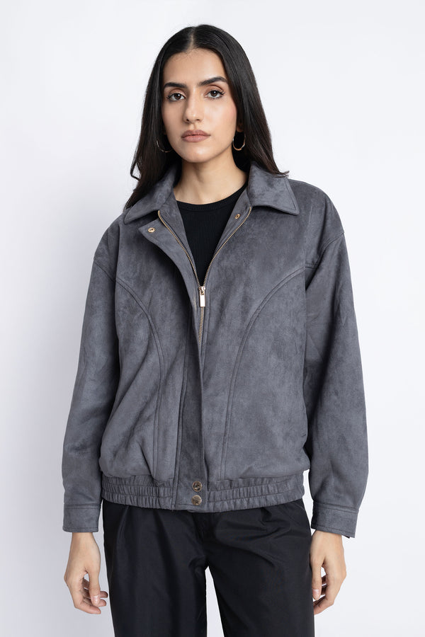 The Grey Suede Boxy Fit Jacket