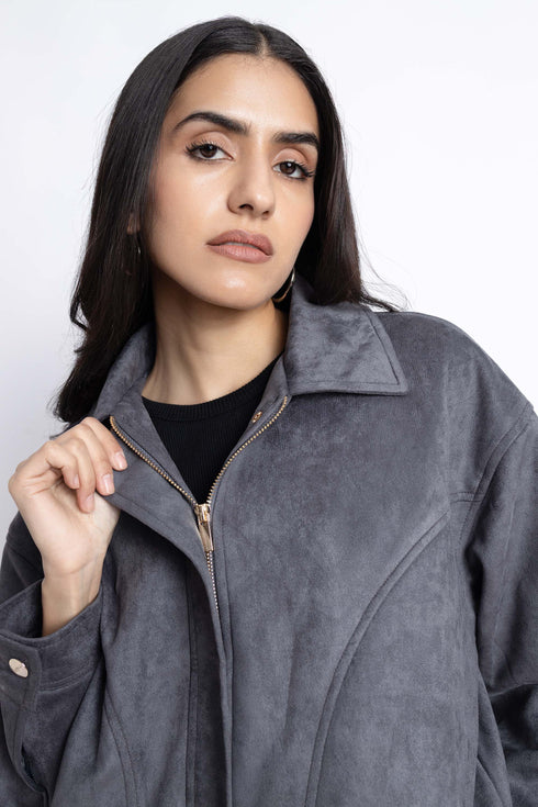 The Grey Suede Boxy Fit Jacket