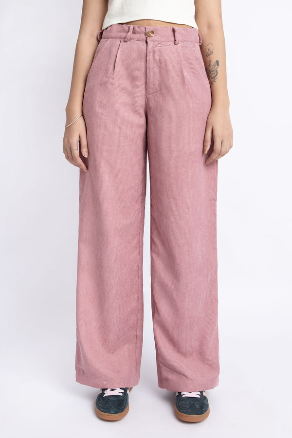 The Tea Pink Corduroy Straight Fit Trousers
