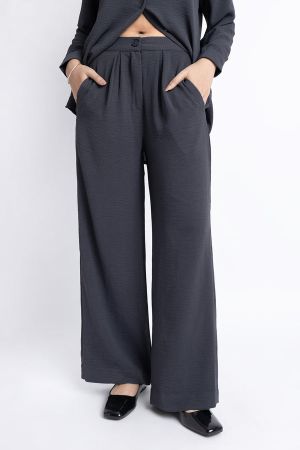 The Charcoal Wide Leg Pleated Trousers