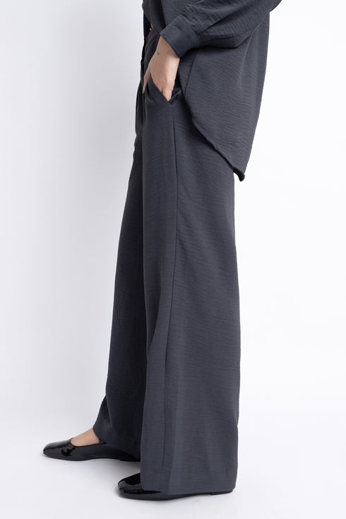 The Charcoal Wide Leg Pleated Trousers