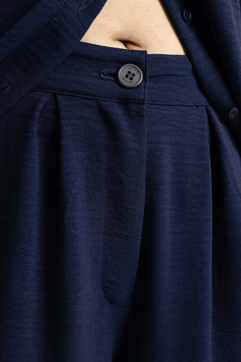 The Navy Wide Leg Pleated Trousers