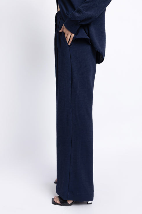 The Navy Wide Leg Pleated Trousers