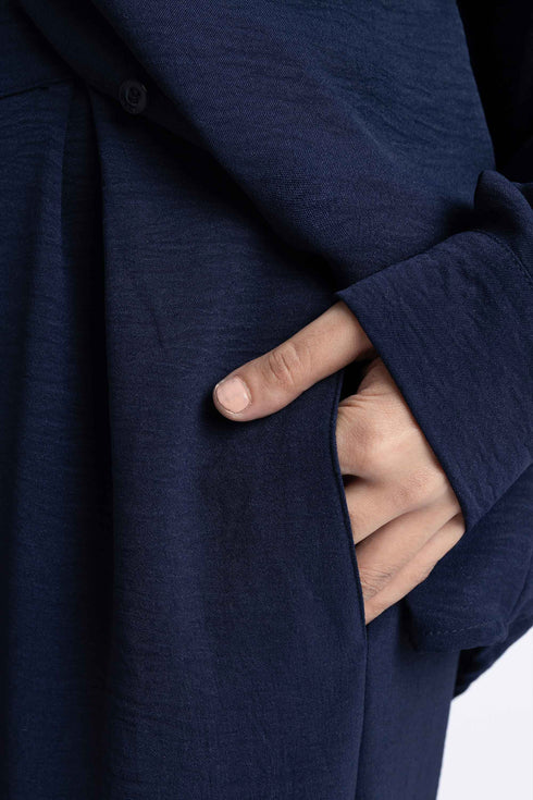 The Navy Wide Leg Pleated Trousers