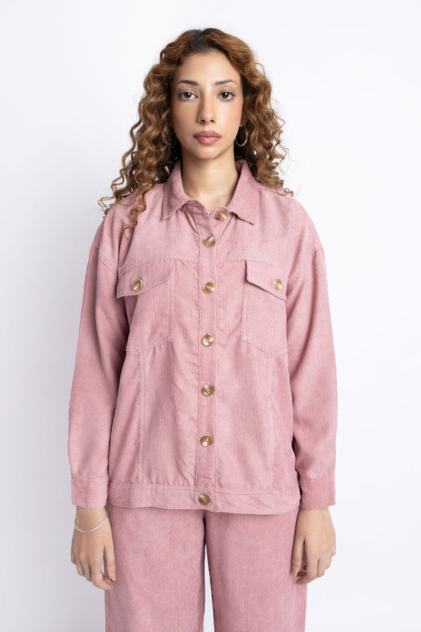 The Tea Pink Corduroy Oversized Shacket