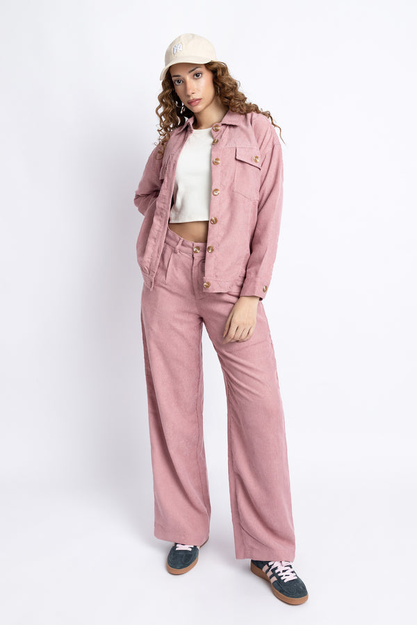 The Tea Pink Corduroy Straight Fit Trousers