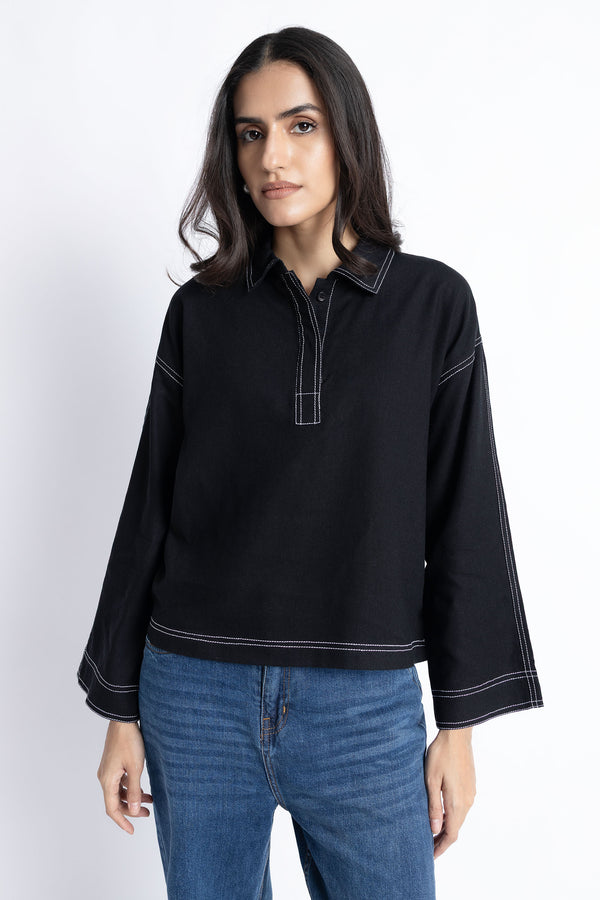 The Black Boxy Crop Shirt